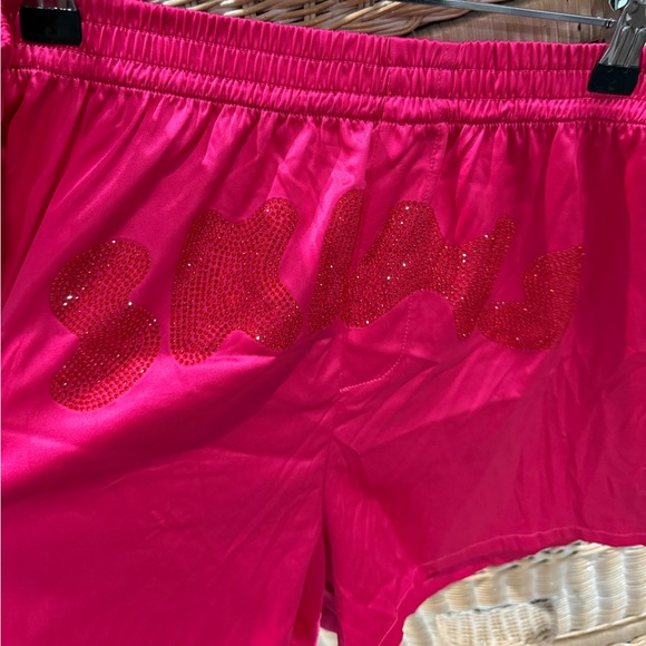 SKIMS RHINESTONE Logo Boxer Shorts in Raspberry - Picture 4 of 8